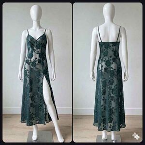 VTG Victoria's Secret Gold Label Emerald Green Sheer maxi Slip Dress SZ Medium M